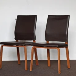 2er Set Stuhl Fino Ohne Armlehnen Mit Hoher Rückenlehne Leder 216 Braun Gestell Holz Nuss Natur Mit Filzgleitern