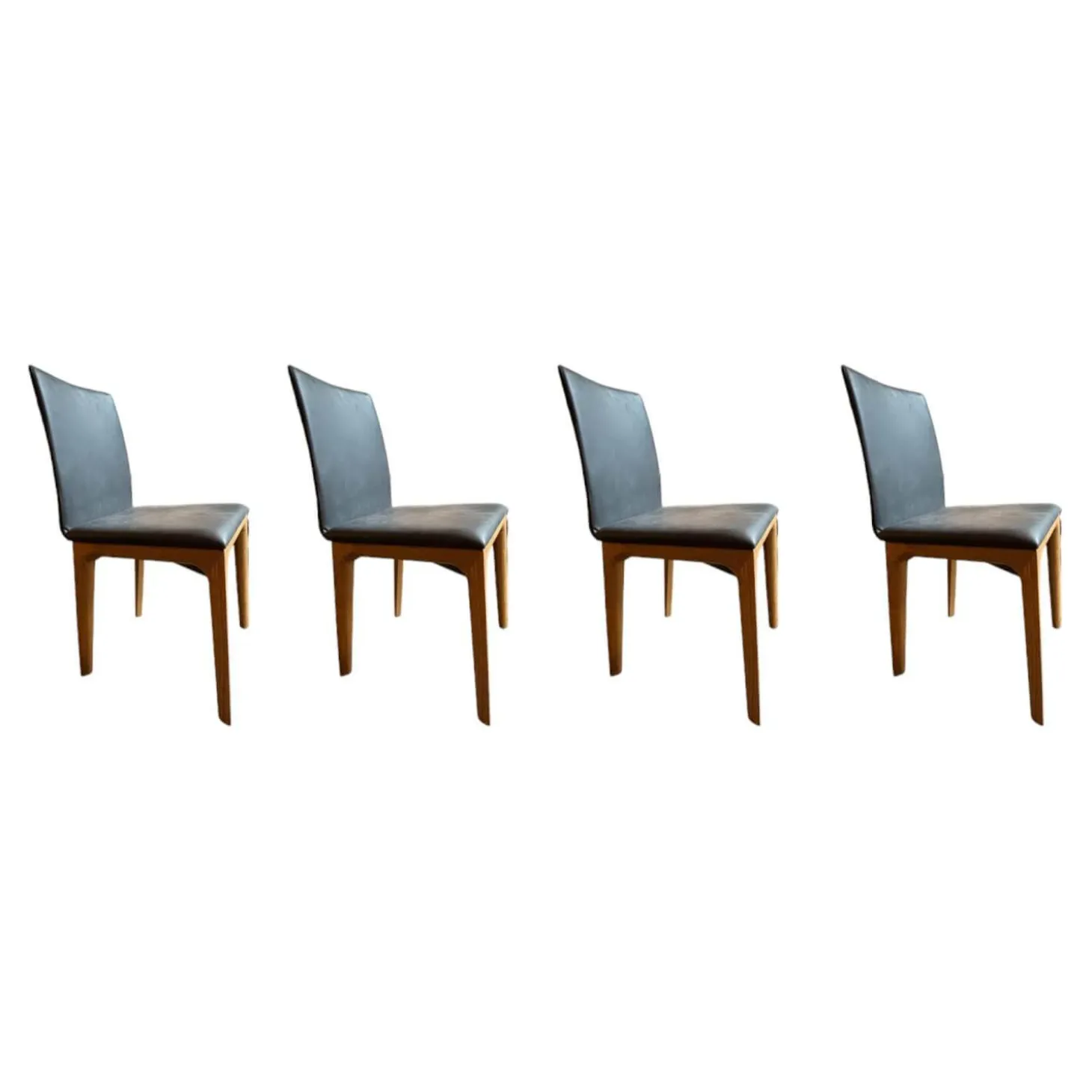 4er Set Stuhl Fira ll Anilinleder Novara Black Schwarz Gestell Eiche Natur Geölt