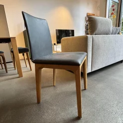 4er Set Stuhl Fira ll Anilinleder Novara Black Schwarz Gestell Eiche Natur Geölt