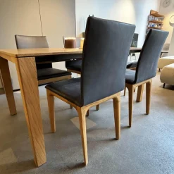 4er Set Stuhl Fira ll Anilinleder Novara Black Schwarz Gestell Eiche Natur Geölt