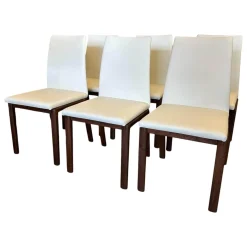 6er Set Stuhl Fugo Leder 2 48 Weiß Gestell Nussbaum Natur Geölt