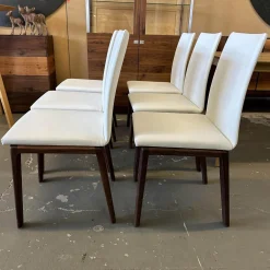 6er Set Stuhl Fugo Leder 2 48 Weiß Gestell Nussbaum Natur Geölt