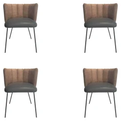 4er Set Stuhl Gaia Sitzfläche Leder Rawhide 356 Schwarz Rücken Stoff Picasso 5363 Gold Braun 4 Fuß Rundrohrgestell Metall Schwarz