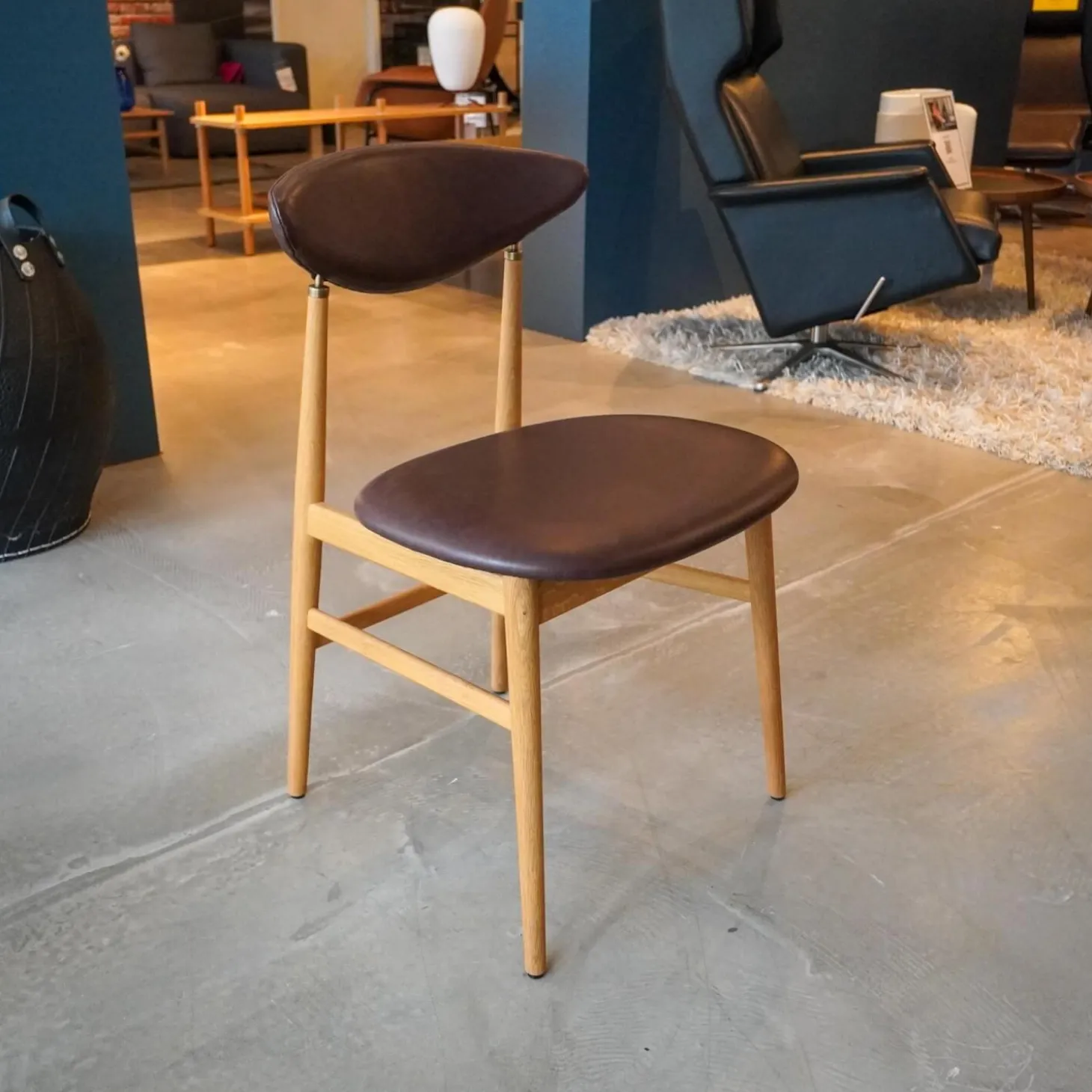 6er Set Stuhl Gent Leder Kastanienbraun Gestell Eiche Geölt