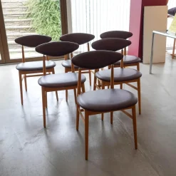 6er Set Stuhl Gent Leder Kastanienbraun Gestell Eiche Geölt