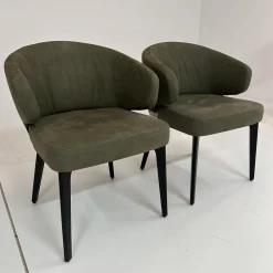 2er Set Stuhl George Bezug Leder L9999F Velvet Grau Braun Holzgestell Füße Schwarz Gebeizt