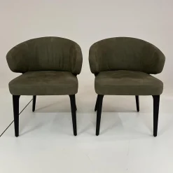 2er Set Stuhl George Bezug Leder L9999F Velvet Grau Braun Holzgestell Füße Schwarz Gebeizt