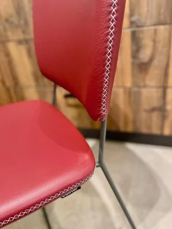 4er Set Stuhl Gubio Echtleder Azalee Rot Schlittengestell Umbragrau Grau Ziernaht Kreuzstich Naturell Weiß