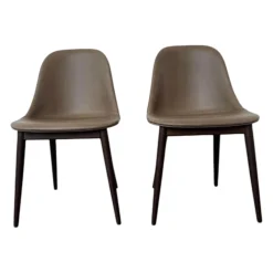 2er Set Stuhl Harbour Leder Dakar Grey Braun Grau Gestell Eiche Dunkel Gebeizt