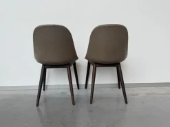 2er Set Stuhl Harbour Leder Dakar Grey Braun Grau Gestell Eiche Dunkel Gebeizt