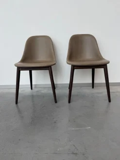 2er Set Stuhl Harbour Leder Dakar Grey Braun Grau Gestell Eiche Dunkel Gebeizt