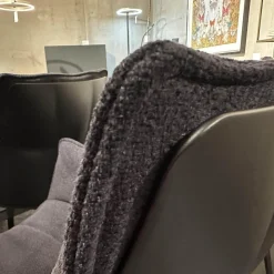 4-er Set Stuhl Husk Stoff Serle Grau Blau Schale Polyurethanharz Anthrazit Gestell Schwarz Verchromt Lackiert