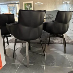 4-er Set Stuhl Husk Stoff Serle Grau Blau Schale Polyurethanharz Anthrazit Gestell Schwarz Verchromt Lackiert