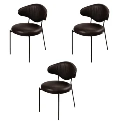 3er Set Stuhl Icon Leder Sauvage Moro Schwarz Gestell Rundrohr Schwarz