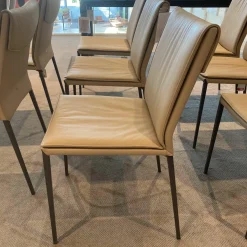 8er Set Stuhl Isabel Softleder Safari Beige Füße Metall Graphit Anthrazit Matt