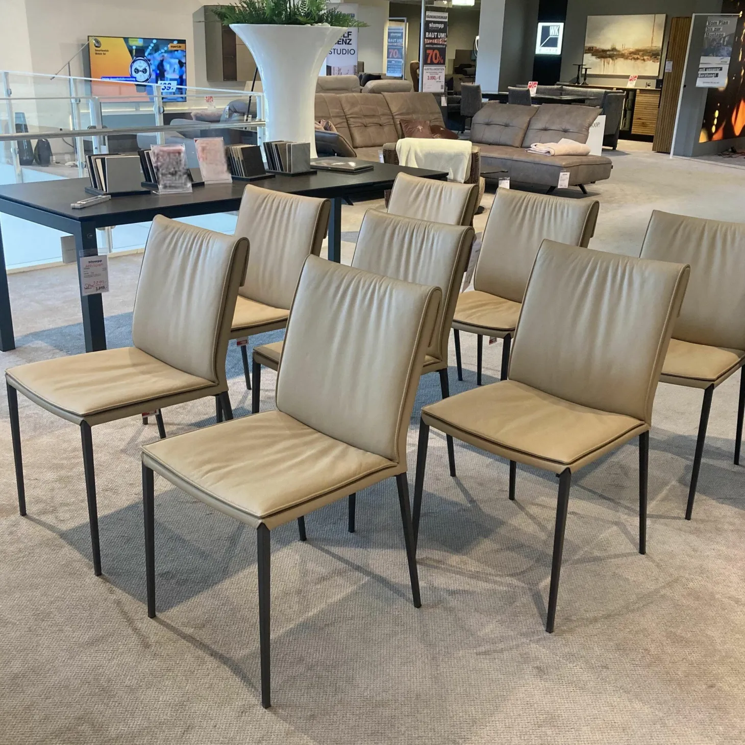 8er Set Stuhl Isabel Softleder Safari Beige Füße Metall Graphit Anthrazit Matt