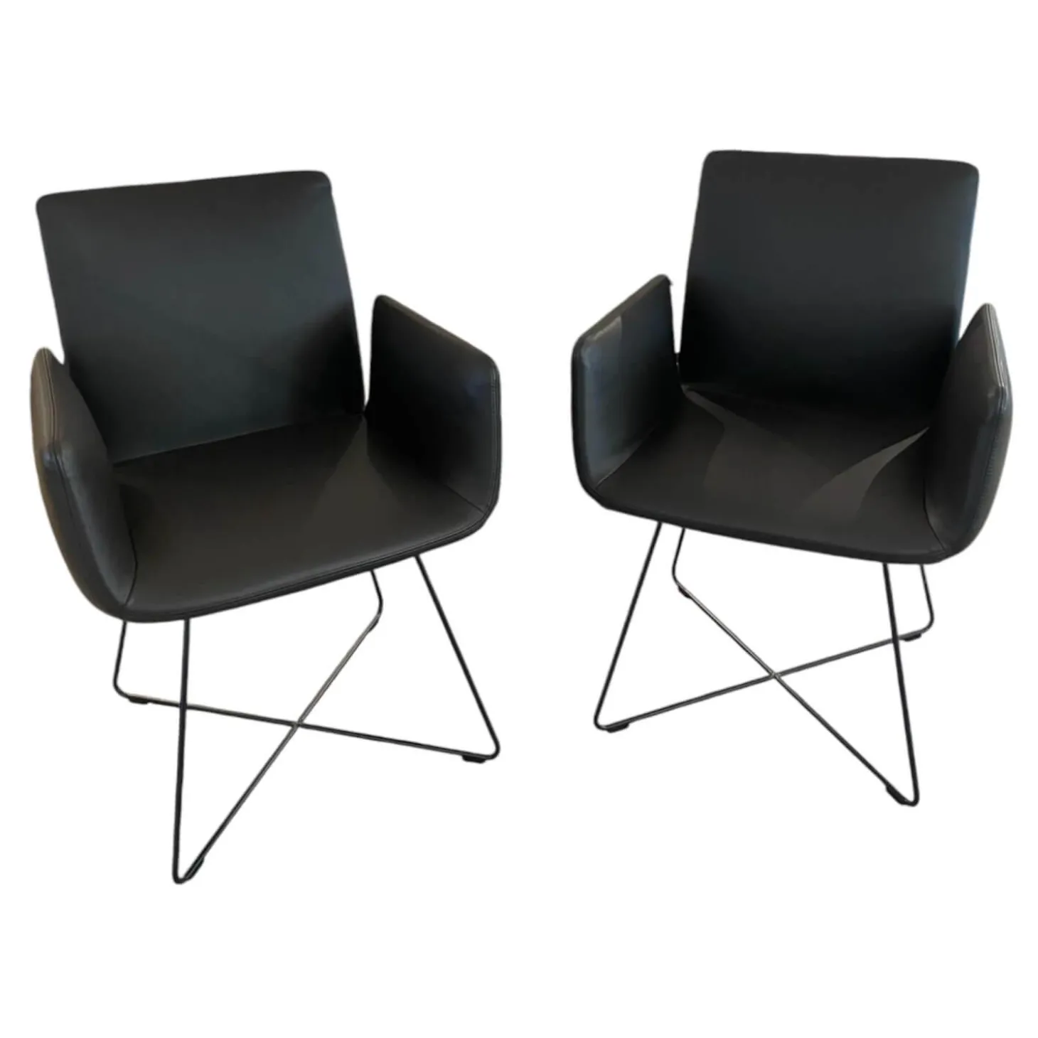 2er Set Stuhl Jalis Leder 179 Mocca Schwarz Gestell M20 Lack Schwarz