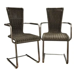 2er Set Stuhl Jimmy 0081 Geflecht Grau Gestell Metall Hochglanz Verchromt