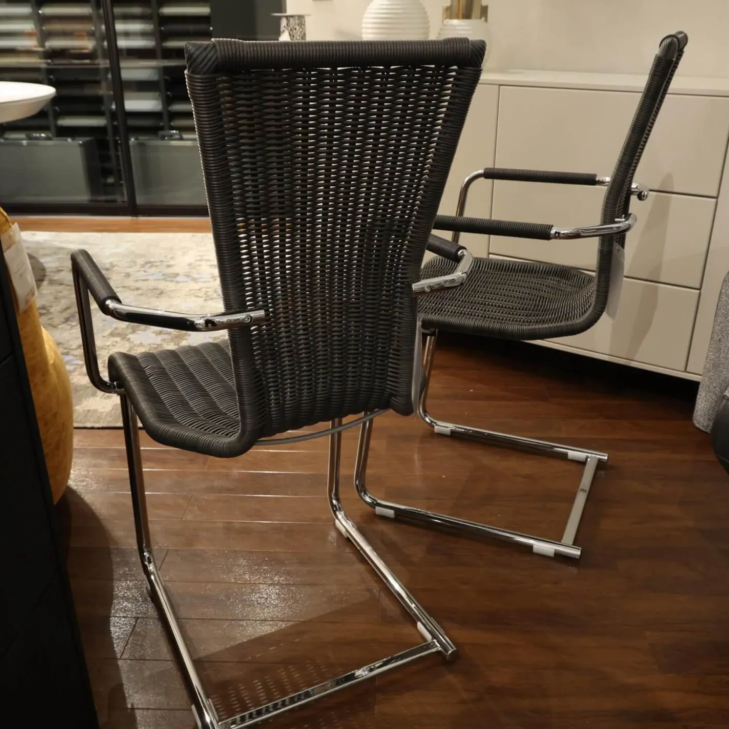 2er Set Stuhl Jimmy 0081 Geflecht Grau Gestell Metall Hochglanz Verchromt