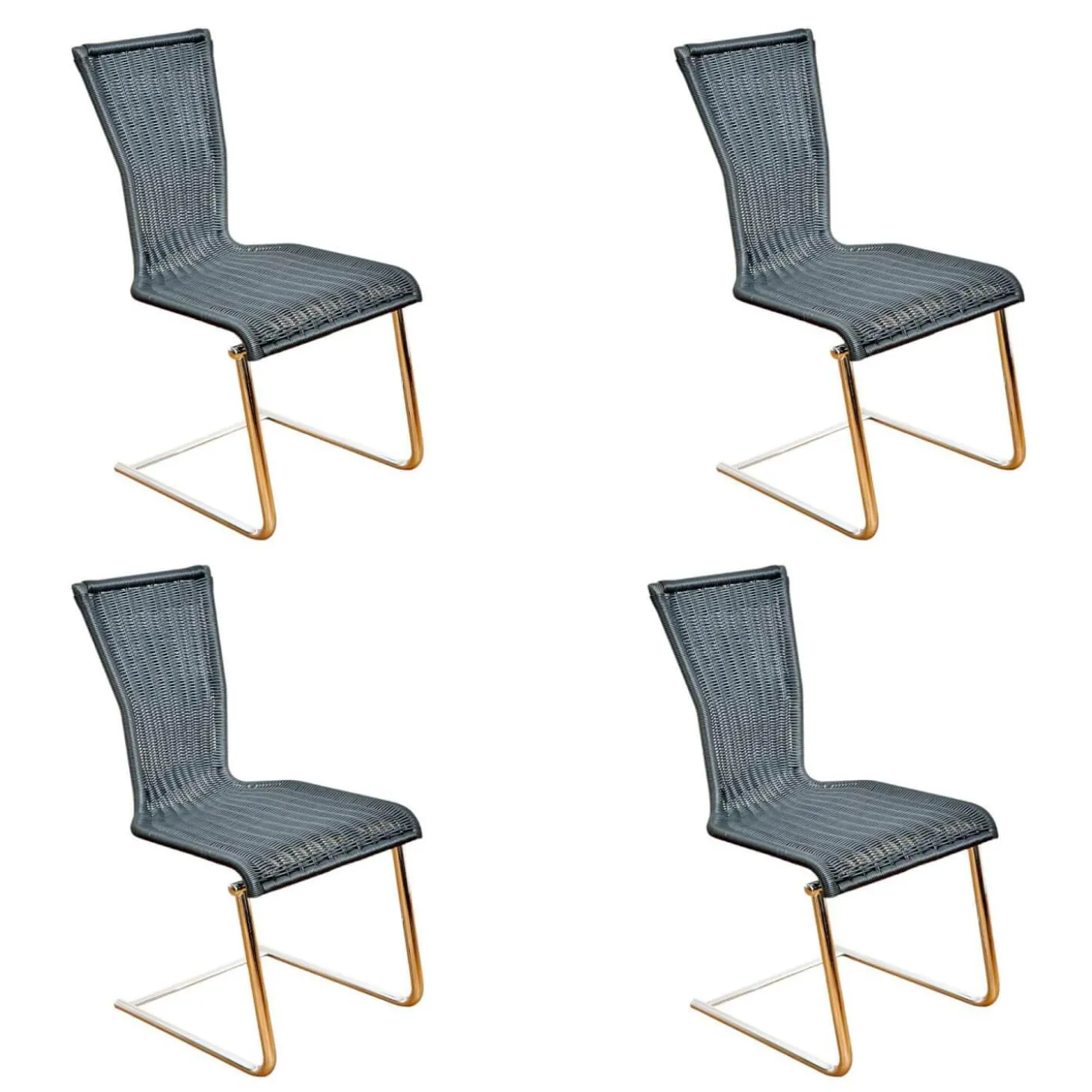 4er Set Stuhl Jimmy Saleen Geflecht Schwarz Gestell Chrom