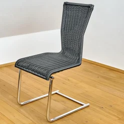 4er Set Stuhl Jimmy Saleen Geflecht Schwarz Gestell Chrom