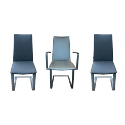 3er Set Stuhl Karma Leder Toledo Anthrazit Gestell Flachstahl Schwarz Mit Und Ohne Armlehnen