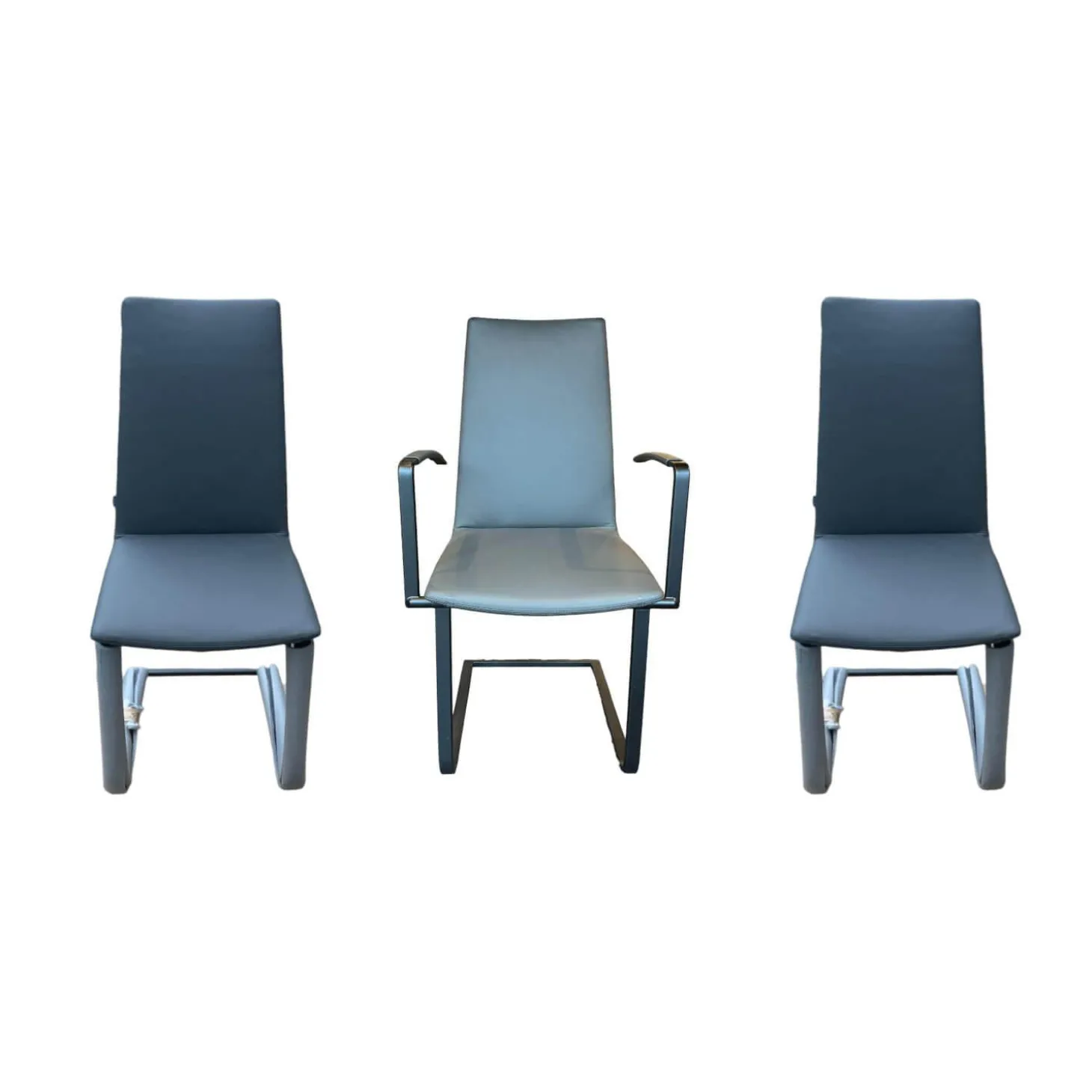 3er Set Stuhl Karma Leder Toledo Anthrazit Gestell Flachstahl Schwarz Mit Und Ohne Armlehnen