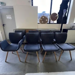 8er Set Stuhl Kasaar Leder Novera 0523 Black Off Schwarz Gestell Knorrige Eiche Natur Geölt