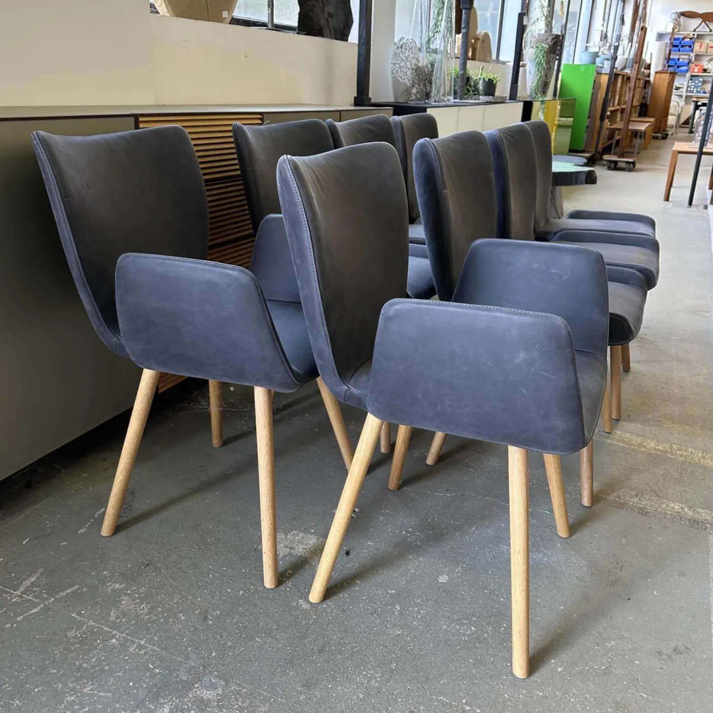 8er Set Stuhl Kasaar Leder Novera 0523 Black Off Schwarz Gestell Knorrige Eiche Natur Geölt