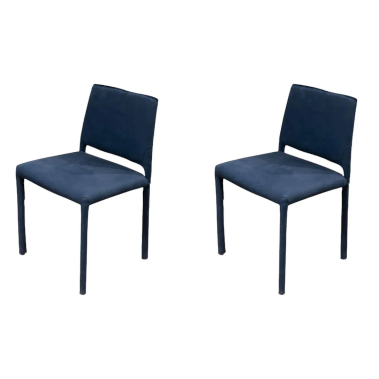 2er Set Stuhl Kau Soft Leder Nabuk Dunkelblau Gestell Metallrahmen Mit Leder Bezogen Dunkelblau