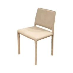 4er Set Stuhl Kau Soft Leder Camoscio Beige Gestell Metallrahmen Mit Leder Bezogen Beige