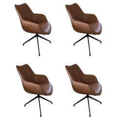 4er Set Stuhl Kiq Leder Gogain Cognac Braun