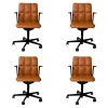 4er Set Stuhl Leadchair Management Leder Napoli Cognac Braun Gestell Schwarz Matt Pulverbeschichtet Füße Rollen Schwarz