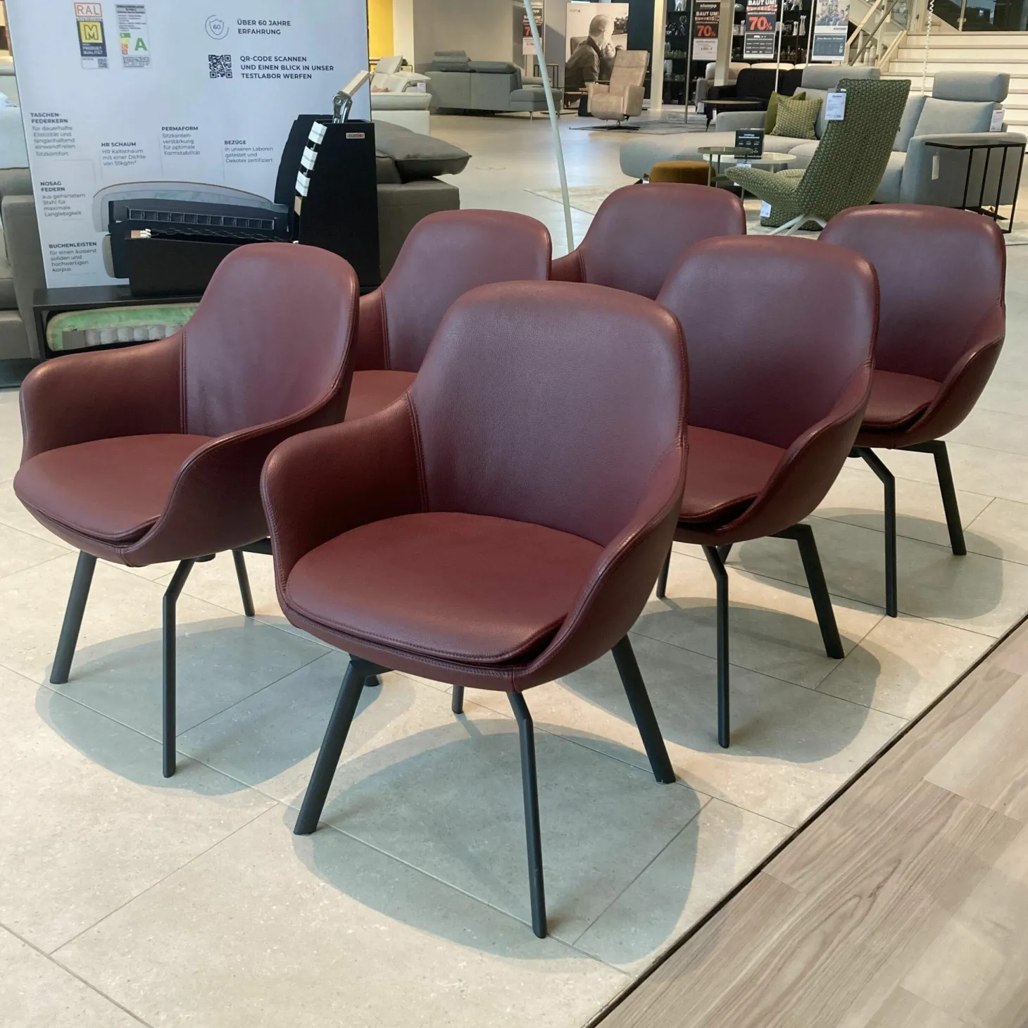 6er Set Stuhl Leder Colorado Kaminrot Rot Gestell Metall Schwarz Grau Drehbar