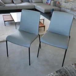 2er Set Stuhl Liz 1302 Leder Congress 1440 Marram Grau Bise Schwarz 4 Bein Untergestell Matt Pulverbeschichtet Schwarz