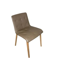 8er Set Stuhl Liz Wood Leder Elen Fango Braun Gestell Eiche Weiß Pigmentiert Geölt Mit Teflongleitern