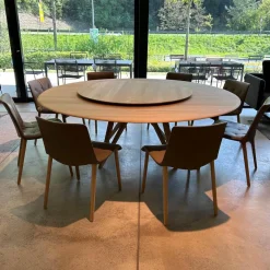 8er Set Stuhl Liz Wood Leder Elen Fango Braun Gestell Eiche Weiß Pigmentiert Geölt Mit Teflongleitern