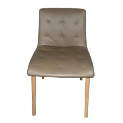 8er Set Stuhl Liz Wood Leder Elen Fango Braun Gestell Eiche Weiß Pigmentiert Geölt Mit Teflongleitern