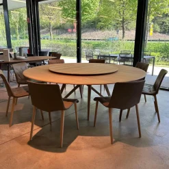 8er Set Stuhl Liz Wood Leder Elen Fango Braun Gestell Eiche Weiß Pigmentiert Geölt Mit Teflongleitern