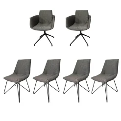 6er Set Stuhl Lui Und Grand Lui Bezug Stoff Canvas 154 Grau Außen Leder Origon Schwarz 70240 Drahtgestell Schwarz Matt Pulverbeschichtet