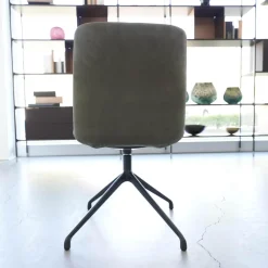 4er Set Stuhl Materia Soft Leder Nabuk Nubuk 104 Salvia Grau Aluminiumgestell Base Irondust Schwarz Drehbar