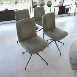 4er Set Stuhl Materia Soft Leder Nabuk Nubuk 104 Salvia Grau Aluminiumgestell Base Irondust Schwarz Drehbar