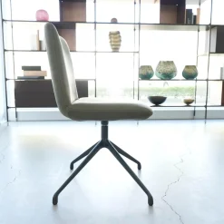 4er Set Stuhl Materia Soft Leder Nabuk Nubuk 104 Salvia Grau Aluminiumgestell Base Irondust Schwarz Drehbar