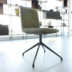 4er Set Stuhl Materia Soft Leder Nabuk Nubuk 104 Salvia Grau Aluminiumgestell Base Irondust Schwarz Drehbar