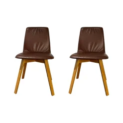 2er Set Stuhl Maverick Leder Sauvage Brasil Braun Gepolstert Gestell Eiche Mit Kunststoffgleiter Braun