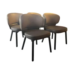 4er Set Stuhl Morton 22194 Leder Toro Taube Braun Grau Füße Esche Schwarz Lackiert