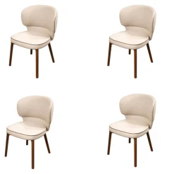 4er Set Stuhl Morton Stoff Majestic River Beige Keder Mocca Braun Fuß Nussbaum