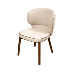 4er Set Stuhl Morton Stoff Majestic River Beige Keder Mocca Braun Fuß Nussbaum