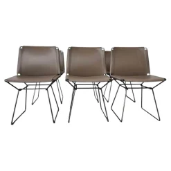 6er Set Stuhl Neil Leder Saddle Tortora 29 Braun Beige Gestell Metall Schwarz Chrom