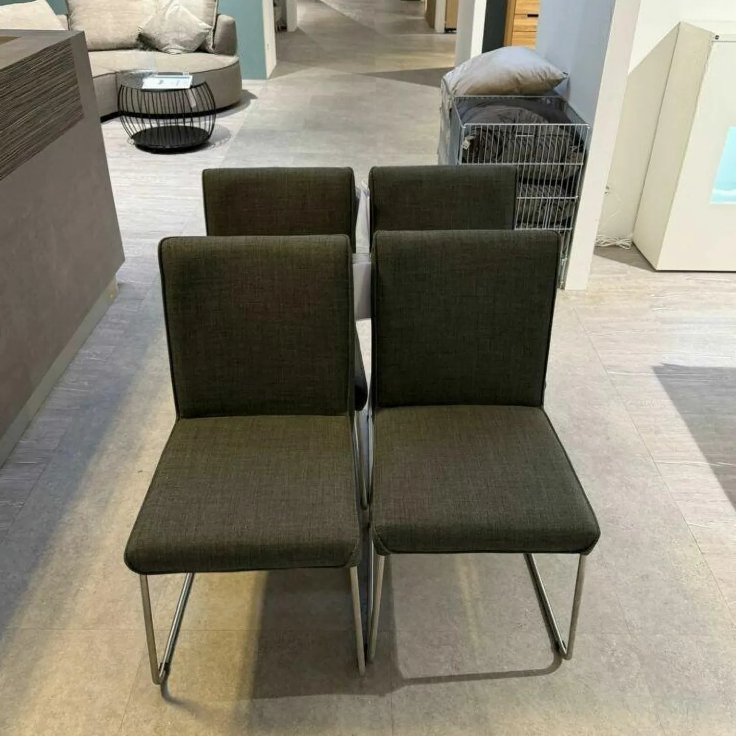 4er Set Stuhl Now Dining S21 Flachgewebe Anthrazit Metallgestell Kufen Chrom